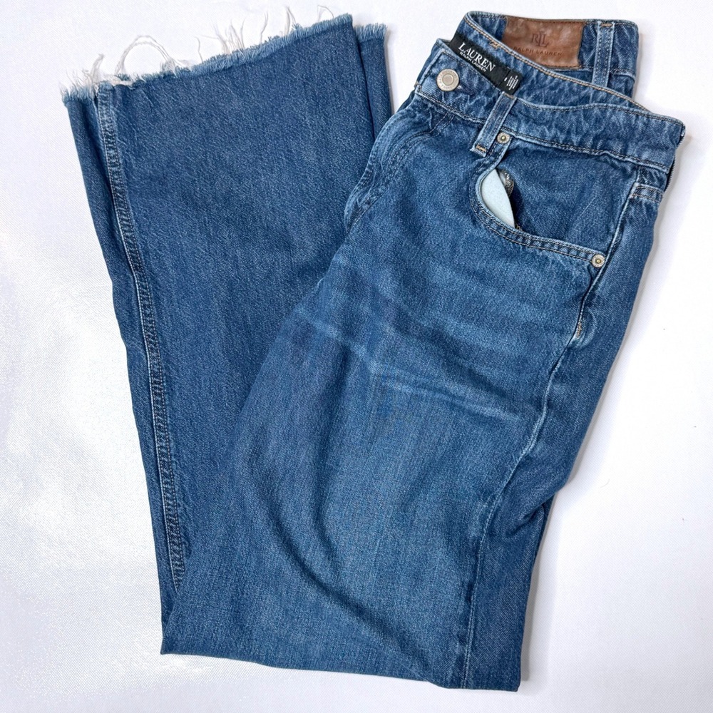 LAUREN RALPH LAUREN Relaxed Boyfriend Jeans 8 Raw Hem Wide Leg Cotton Lyocell